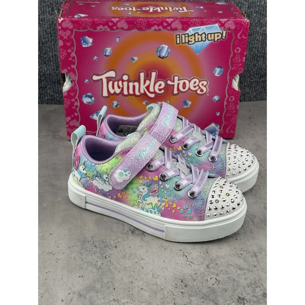 Skechers Twinkle Toes Girls Light Up Glitter Unicorn Low Top Sneaker US 10.5 Kid